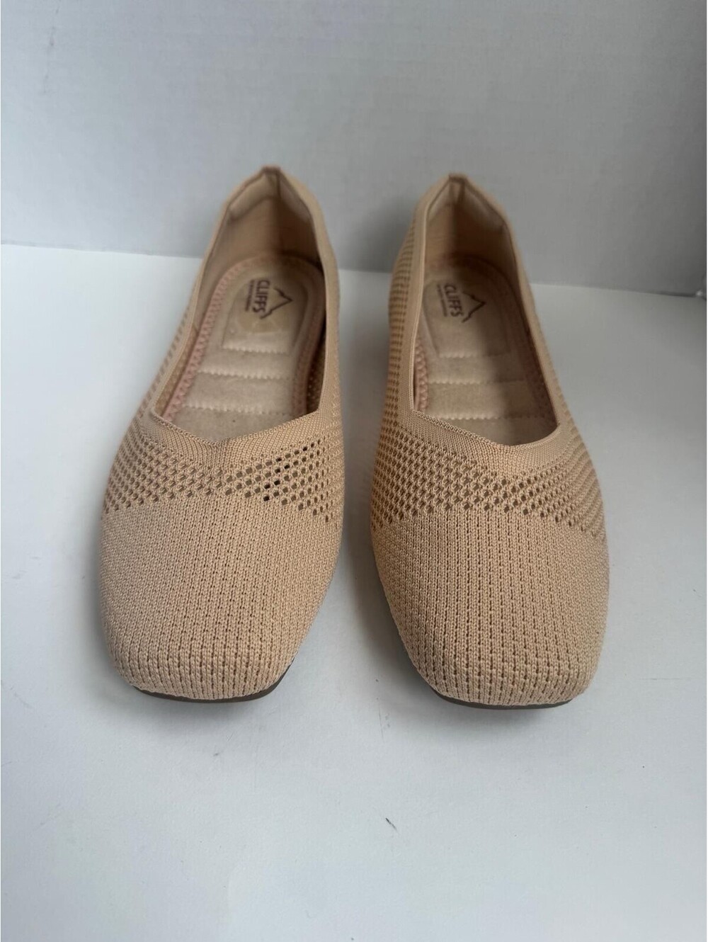 Cliffs by White Mountain “Beslee” Fly‑Knit Ballet Flats — Tan/Beige Size 10 Wide